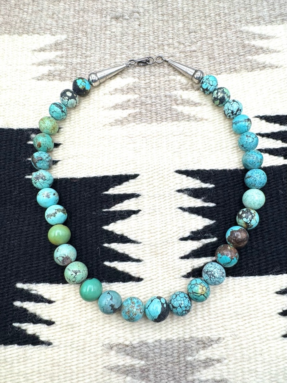 Native American Sterling Silver Natural Turquoise Beaded Choker Necklace